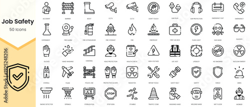 Simple Outline Set of job safety icons. Linear style icons pack. Vector illustration