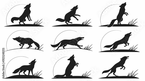 Dynamic Wolf Howling Silhouettes Set Wildlife Icons for Nature, Adventure, or Wilderness Themed Web Design Projects
