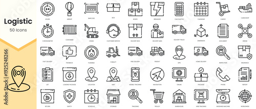 Simple Outline Set of logistic icons. Linear style icons pack. Vector illustration