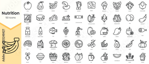 Simple Outline Set of nutrition icons. Linear style icons pack. Vector illustration