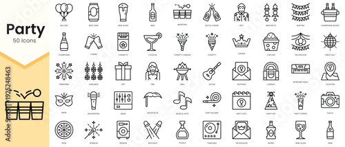 Simple Outline Set of party icons. Linear style icons pack. Vector illustration