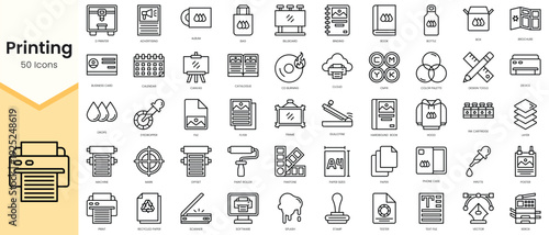 Simple Outline Set of printing icons. Linear style icons pack. Vector illustration