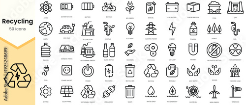 Simple Outline Set of recycling icons. Linear style icons pack. Vector illustration