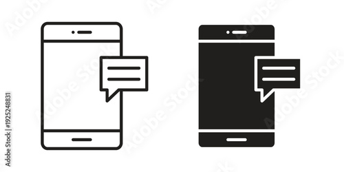 Mobile message notification icon outline vector set. icon vector isolated on white background. EPS 10