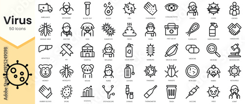 Simple Outline Set of virus icons. Linear style icons pack. Vector illustration