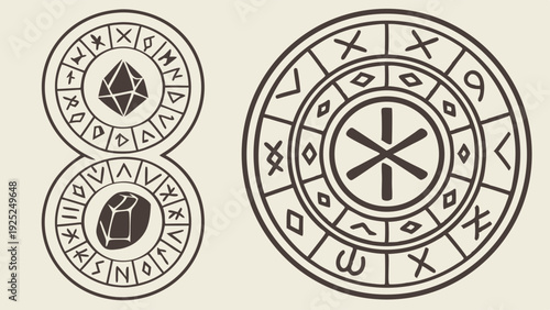 Esoteric Runes and Crystal Magic Symbols for Occult Divination Tarot Game Design Background