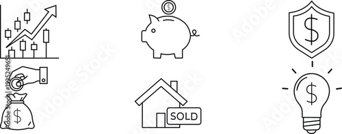 Collection of stylized line drawings of various objects and symbols