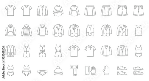 Collection of simple line icons representing various clothing items and accessories.