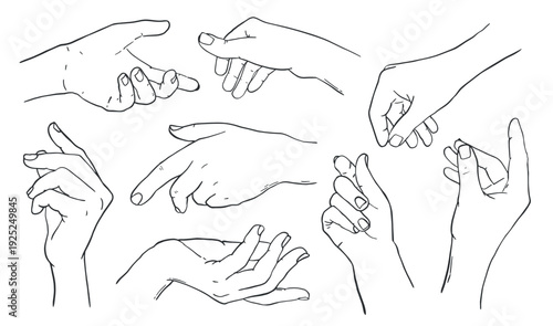 Human hands in different positions monochrome collection for prints, cards, signs, social media visuals, posters, etc. EPS 10