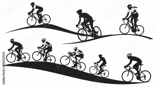 Dynamic Cyclists Racing Uphill and Downhill Silhouettes for Sports Fitness Web Design and Event Promotion Graphics