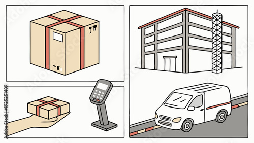 Parcel Delivery Logistics Tracking Service Shipment Pickup and Distribution to Warehouse Building