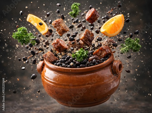 Brazilian Feijoada Traditional Food, Authentic Black Bean Stew with Typical Side Dishes, Professional Food Photography and Creative Concepts