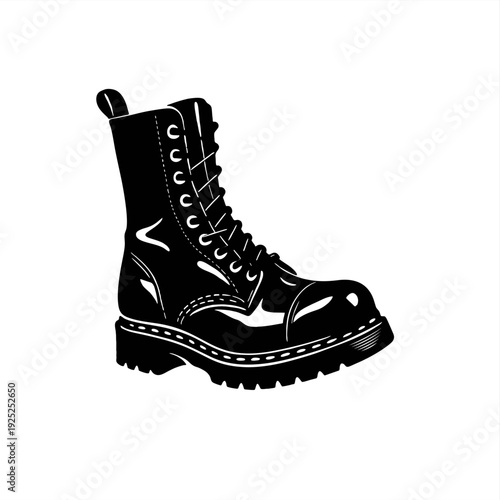 Tablou pe pânză simple  silhouette vector drawing of high army combat ranger leather boots
