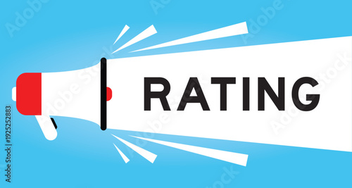 Color megaphone icon with word rating in white banner on blue background