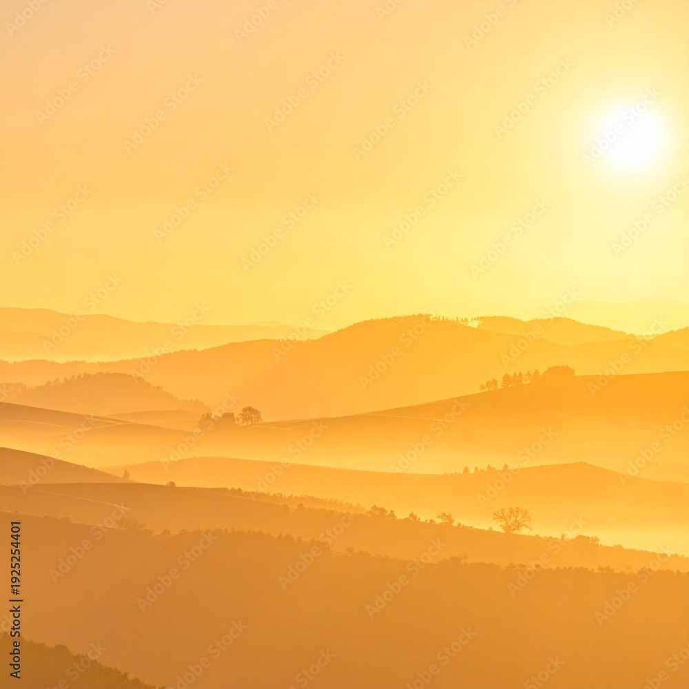 Obraz premium Golden Sunlight Illuminates Mountain Range with Morning Mist Landscape
