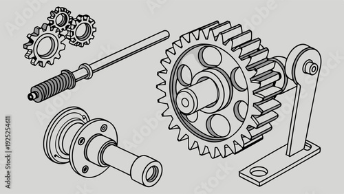 Mechanical Engineering Blueprint Assembly Gears Shafts for Industrial Design Projects and Technical Manufacturing Schematics