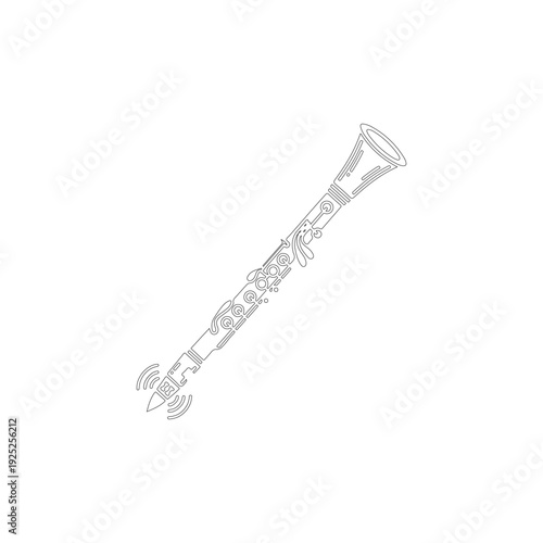 Minimalist Clarinet Line Art Icon Isolated on White Background