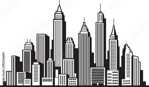 Obraz na plátně New York City skyline silhouette with art deco skyscrapers and detailed architec