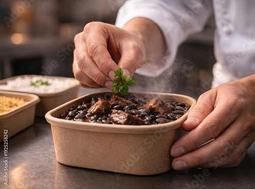 Brazilian Feijoada Traditional Food, Authentic Black Bean Stew with Typical Side Dishes, Professional Food Photography and Creative Concepts