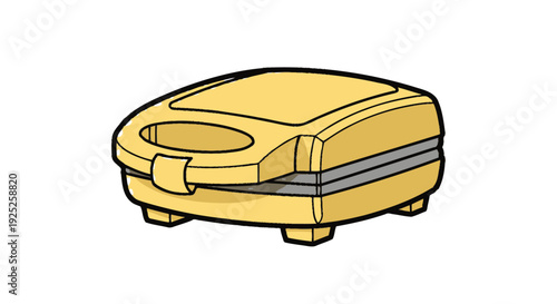 Cartoon illustration of a yellow sandwich maker kitchen appliance.