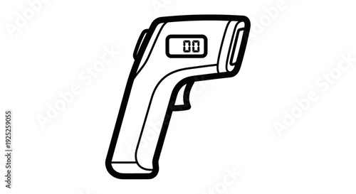 Black and white illustration of an infrared thermometer gun with a digital display showing 00.