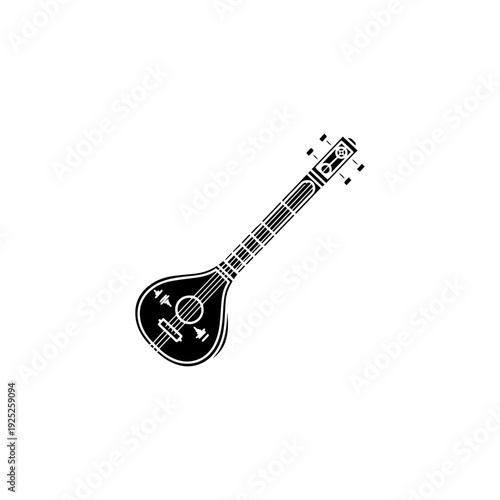 Mandolin Line Art Illustration Isolated on White Background
