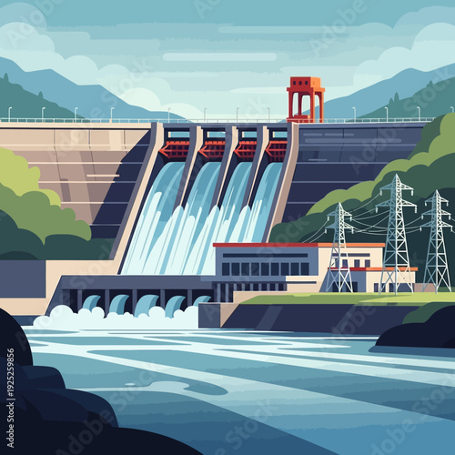 Hydroelectric dam generating renewable energy.