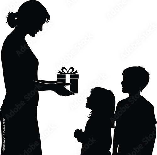 Mother giving a gift to a child a heartwarming family moment silhouette