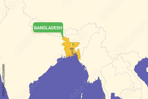 Bangladesh highlighted on South Asia map with Dhaka capital marked
