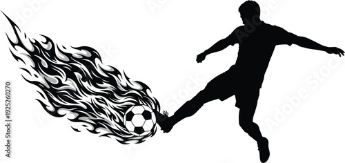 Fiery soccer ball design with dynamic flames a striking black silhouette