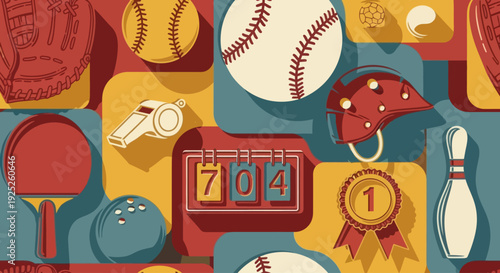 Vintage Sports Equipment Seamless Pattern in Flat Design
