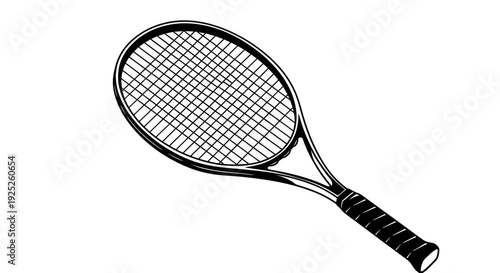 Black and white illustration of a tennis racquet sport equipment.
