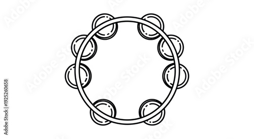 Simple illustration of a tambourine in black and white