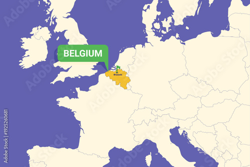 Illustration of Belgium map with Brussels highlighted