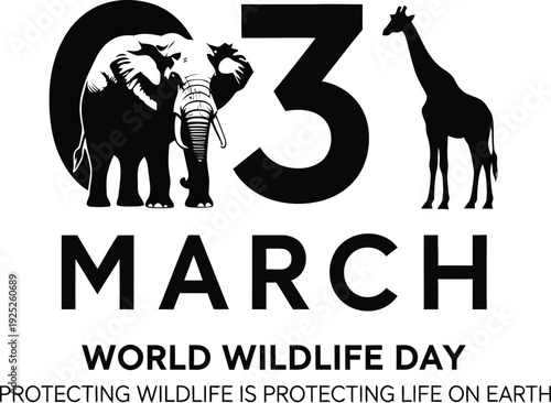 A logo for World Wildlife Day on March 3rd with animals and a protective theme