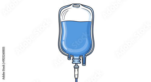 Illustration of an IV Drip Bag with Blue Fluid