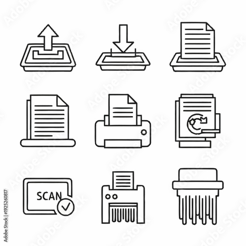 Set of Office Document Processing Icons.
