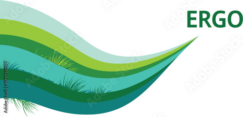 A stylized green wave with the word ERGO on a white background