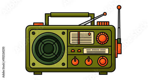 Vintage Green Retro Radio with Antenna and Controls.