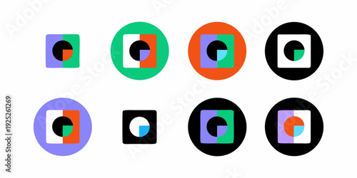 Abstract geometric shapes colorful circles and squares with internal cutouts
