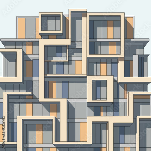 Modern abstract architectural building design with geometric shapes.