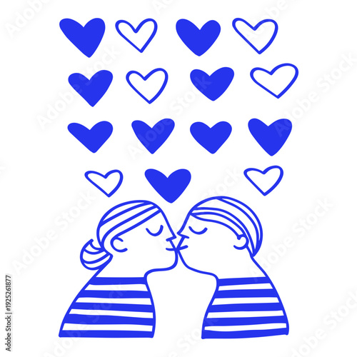 Couple Love Kiss Doodle Illustration