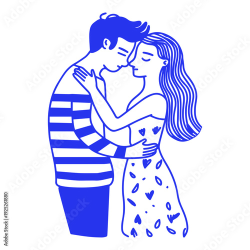 Couple Hugging Love Doodle Illustration