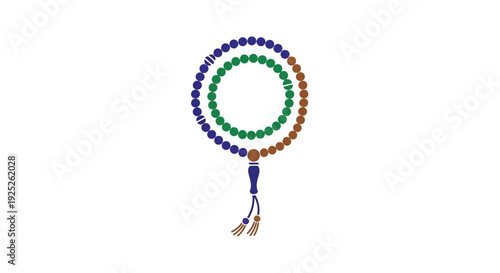 Colorful Islamic prayer beads (tasbih rosary) with tassel on isolated white background.