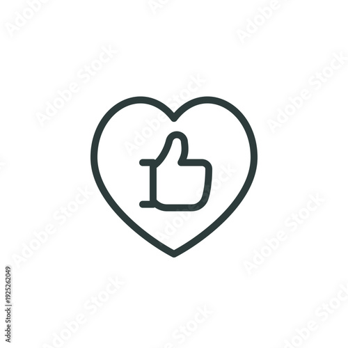 Empathy people, approval and appreciation thin outline icon. Line sign hand thumb up in heart symbol. Vector isolated pictogram for web and apps on white background editable stroke.