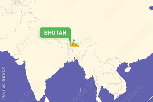 Illustration of Bhutan map with Thimphu highlighted