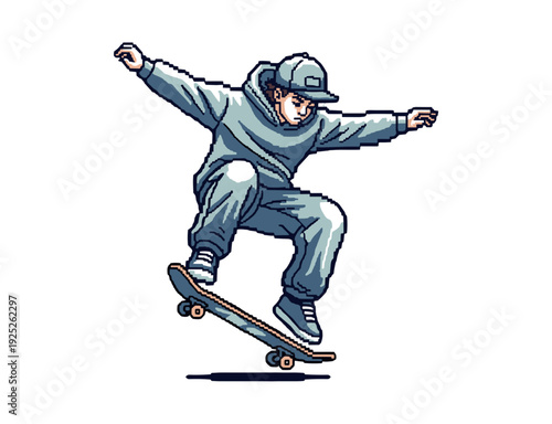 Dynamic Skateboarder Line Art Vector Illustration
