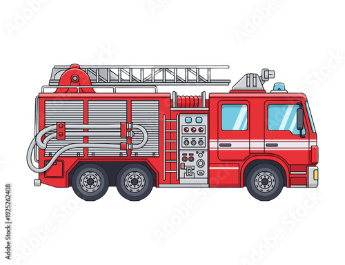 Red Fire Truck Emergency Vehicle Vector Illustration