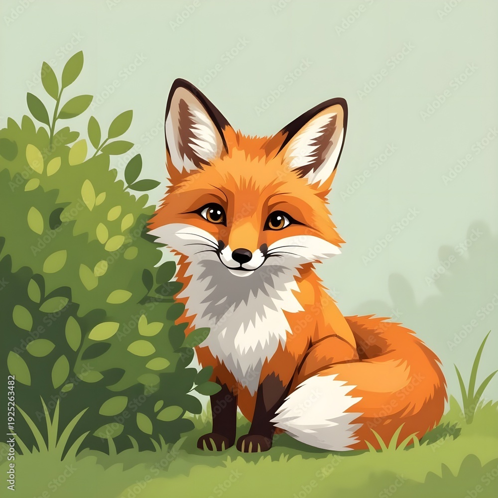 Obraz premium curious fox peeking out from behind a bush