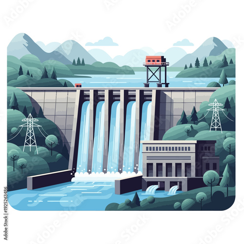 Hydroelectric dam in a scenic landscape.